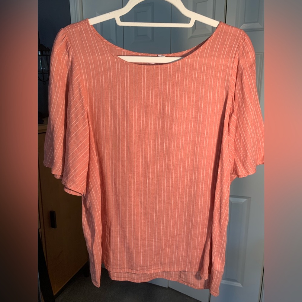 GAP Peachy Pink Linen Pinstripe Blouse